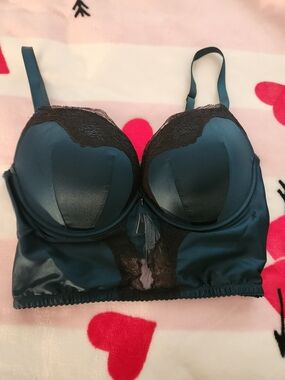 Teal Longline Lace Trim Bra Top - Women Intimates